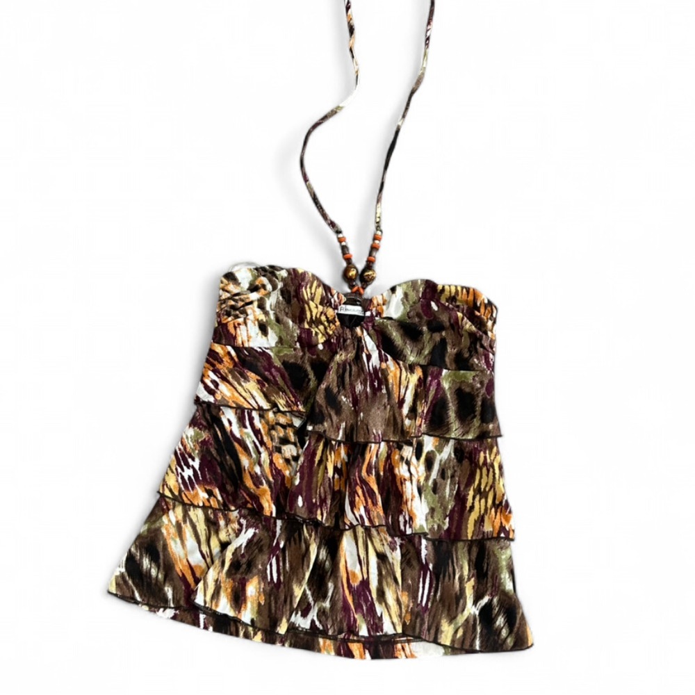 Revolution Brown Halter Tank with Olive & Purple Accents
